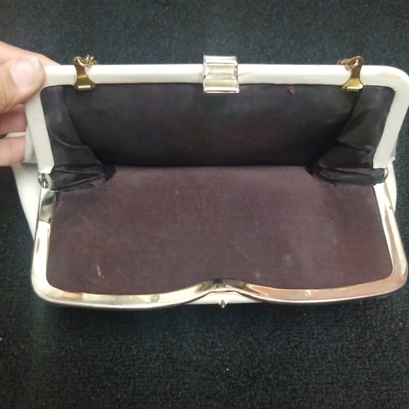VINTAGE 1960's frame bag clutch Off White purse Ande - Picture 8 of 8